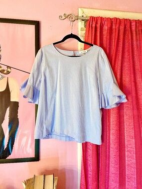 Calvin Klein Cornflower Blue Flounce Sleeve Stylish Blouse Relaxed Women’s XL